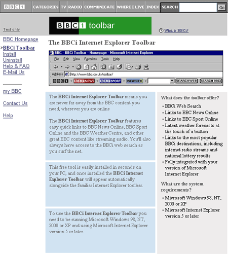 BBCi Toolbar page