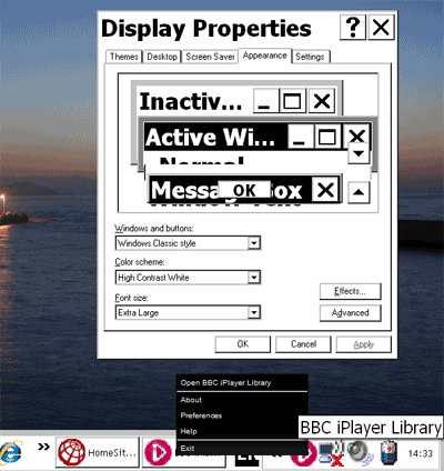 BBC iPlayer contextual menu ignores Windows UI settings