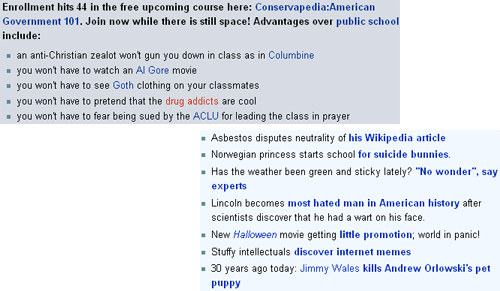 Fun with wikis - amusing clips from Uncyclopedia and Conservapedia