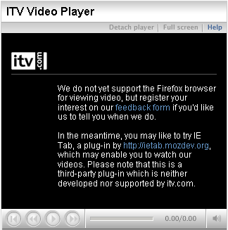 ITV Firefox warning