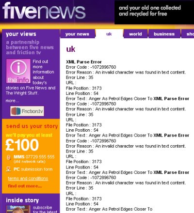 Five News broken badly with XML parsing errors