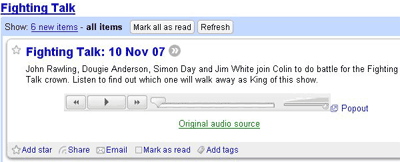 Playing a podcast in Google Reader