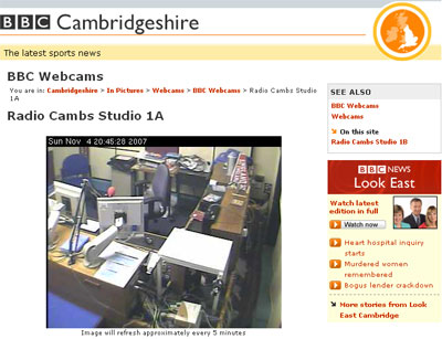 Webcam still from the BBC's haunted studio