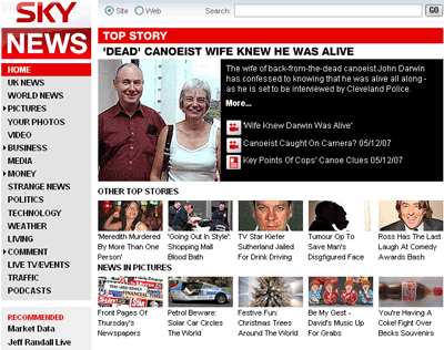 New Sky News homepage