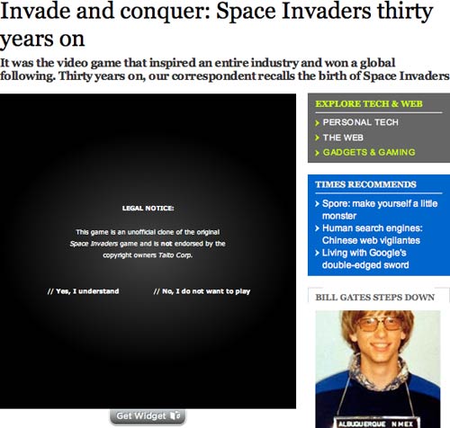 The Times' copyright infringing Space Invaders feature