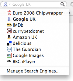 Firefox search drop-down menu