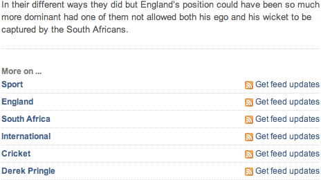 Telegraph cricket story feed options