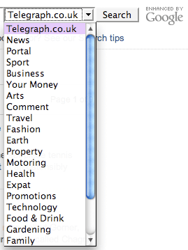 Telegraph Search drop-down