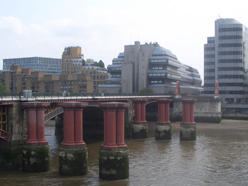 The remains of the bridge today, facing the south bank of the Thames