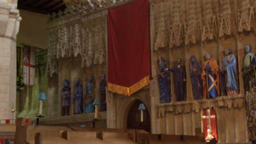 Blue statues in St Albans Cathedral