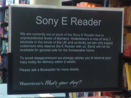 Sony E Reader reservation notice