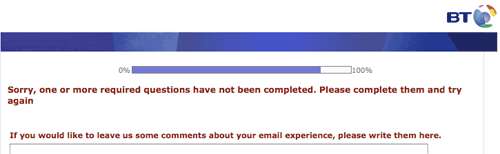 BT survey error messages