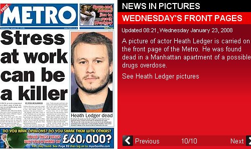 Metro front page on Sky