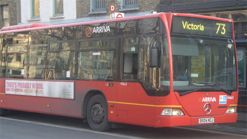 Atheist bus at work in Islington