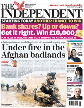 Independent front page 2nd February 2009