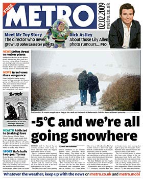 Metro front page 2nd February 2009