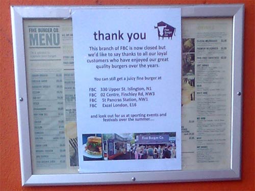 Fine Burger Company closed sign