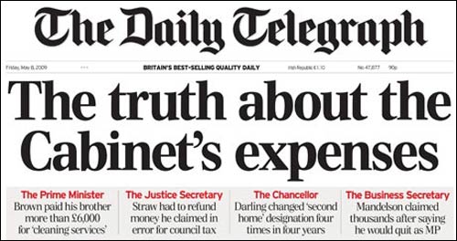 Telegraph MP Expenses front page
