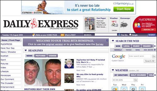 Daily Express homepage