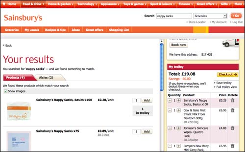 Shopping online at Sainsburys for baby products