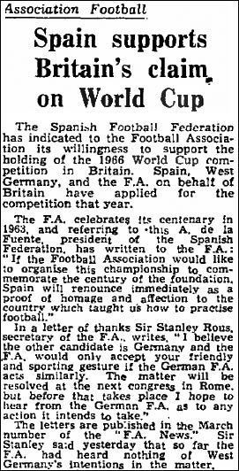 1966 World Cup bid process in The Guardian in 1960