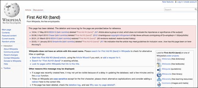 First Aid Kit deleted on Wikipedia