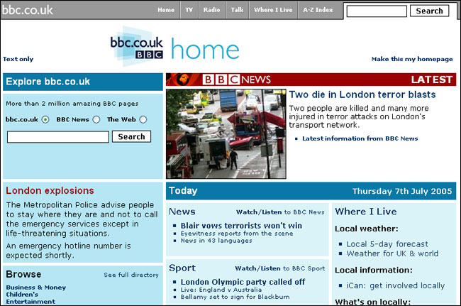 The BBC's homepage on July 7th