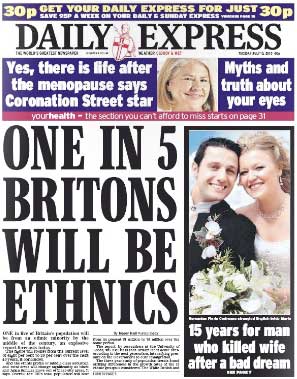 The racist Daily Express headline: One in five Britons to be ethnics