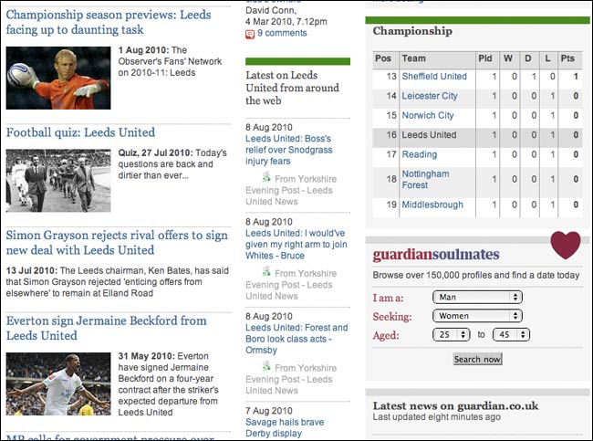 Headline feed on Leeds United tag page