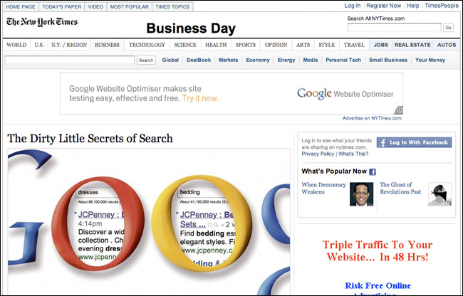 New York Times article about search framed by Google advertising