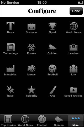 The Times app configure screen