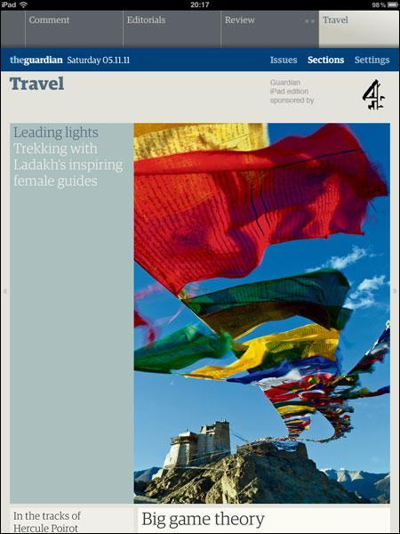 The Ladakh article trailled on the iPad edition Travel front