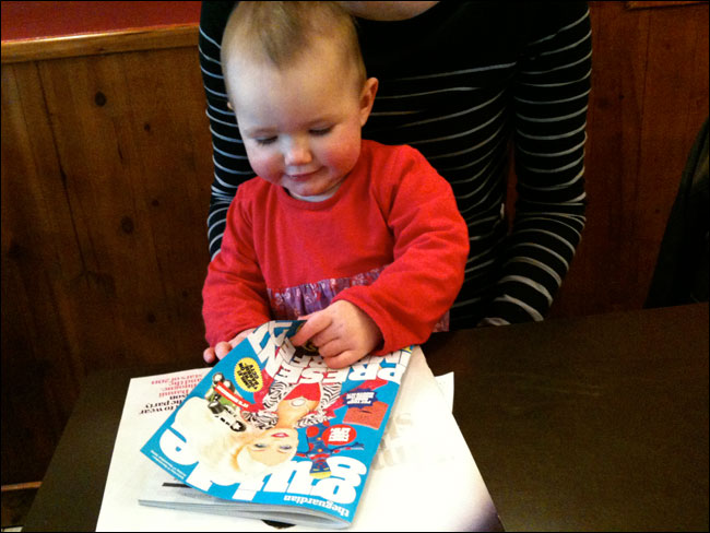 Emma reading The Guide at the weekend