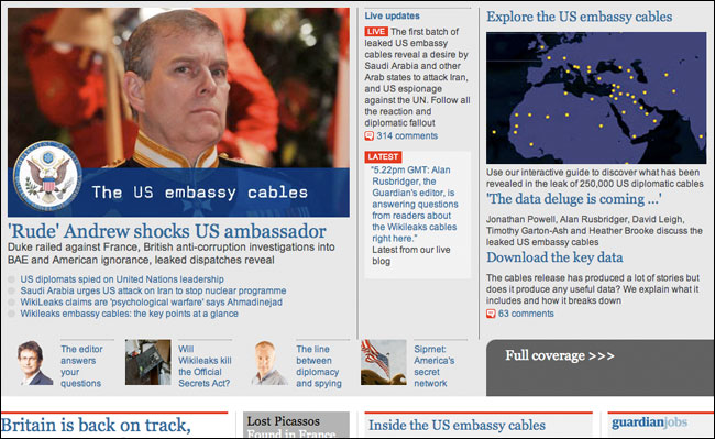 WikiLeaks stories dominate the Guardian Network Front