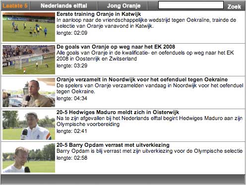 Clip menu for the Dutch FA's TV channel