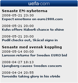 UEFA.com headlines on the Swedish FA website