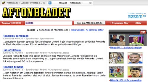 Aftonbladet search results page