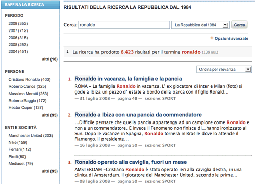La Repubblica search engine results