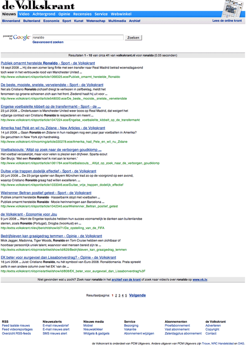 Volkskrant Google powered search results
