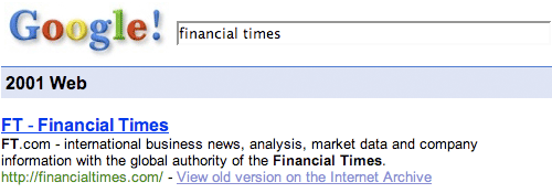 Google 2001 search for Financial Times