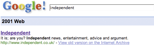 The Independent on Google 2001