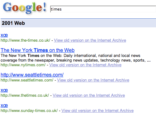 Various Times URLs on Google 2001