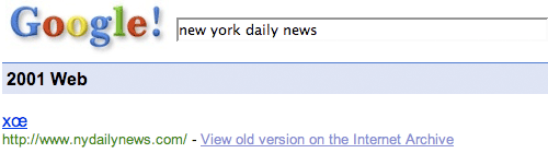 Google 2001 results for New York Daily news