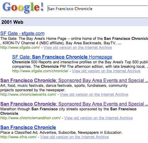 2001 Google search for the San Francisco 