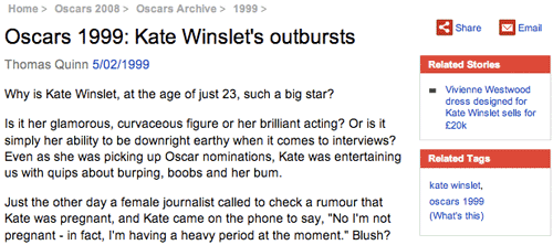 1999 article from The Mirror about kate Winslett