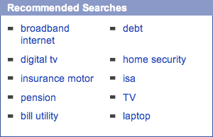 Recommended searches panel from The Mirror