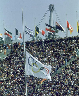 Flags at half-mast in the Olympic Stadium