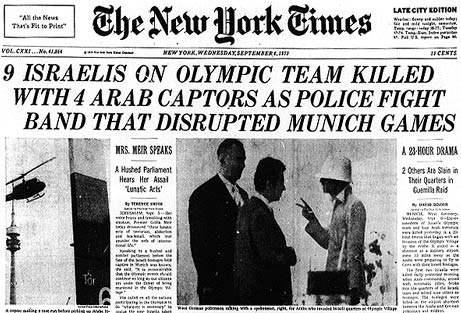 New York Times headlines about the 1972 Munich Massacre