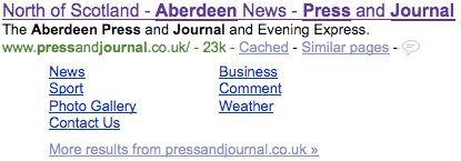 Aberdeen Press and Journal's seven Google site links