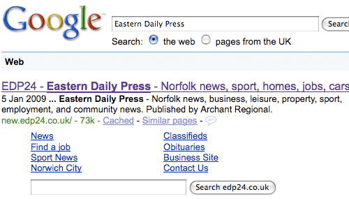 Google results with 'search-in-search' for EDP24